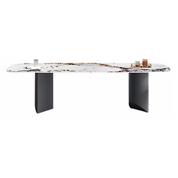 Muebles modernos Mesa de comedor de piedra sinterizada rectangular blanca con patas de metal para el hogar