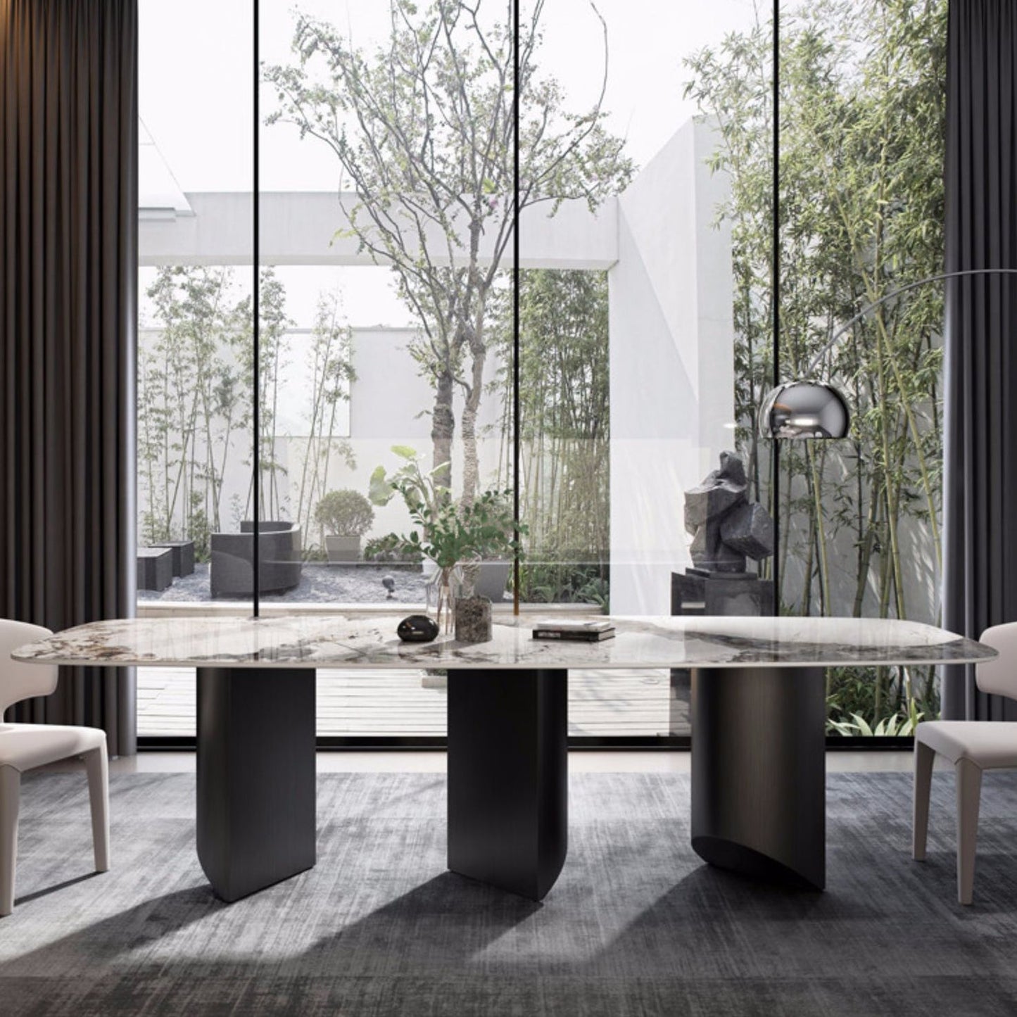 Muebles modernos Mesa de comedor de piedra sinterizada rectangular blanca con patas de metal para el hogar