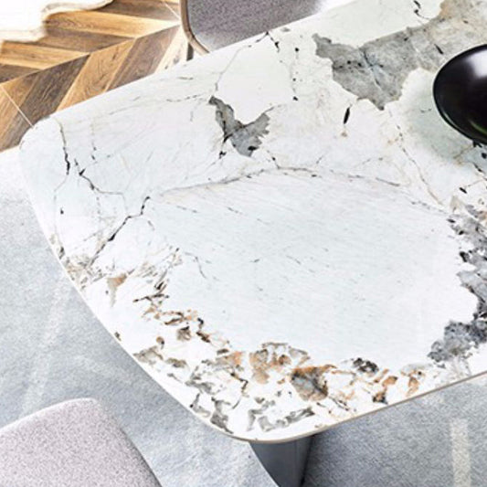 Modern Furniture White Rectangular Sintered Stone Dining Table with Metal Legs for Home