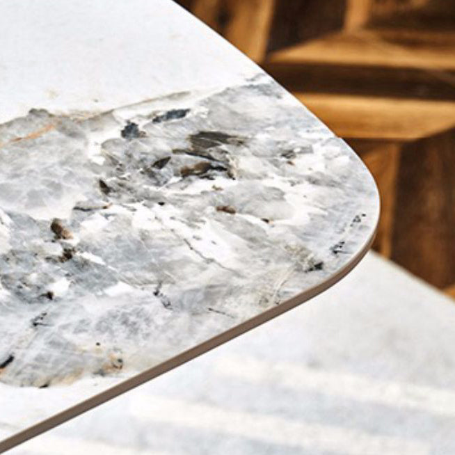 Muebles modernos Mesa de comedor de piedra sinterizada rectangular blanca con patas de metal para el hogar