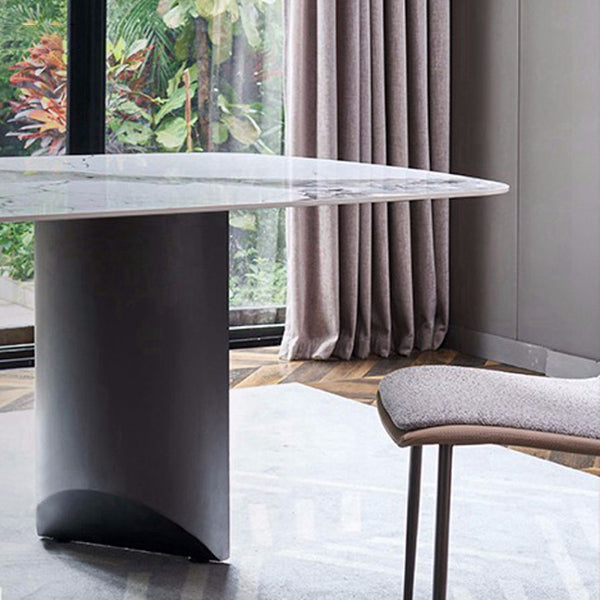 Muebles modernos Mesa de comedor de piedra sinterizada rectangular blanca con patas de metal para el hogar