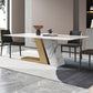 Mesa de rectángulo de base de metal dorado Mesa de comedor de piedra sinterizada en blanco y negro moderno
