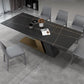 Mesa de rectángulo de base de metal dorado Mesa de comedor de piedra sinterizada en blanco y negro moderno