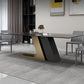 Mesa de rectángulo de base de metal dorado Mesa de comedor de piedra sinterizada en blanco y negro moderno