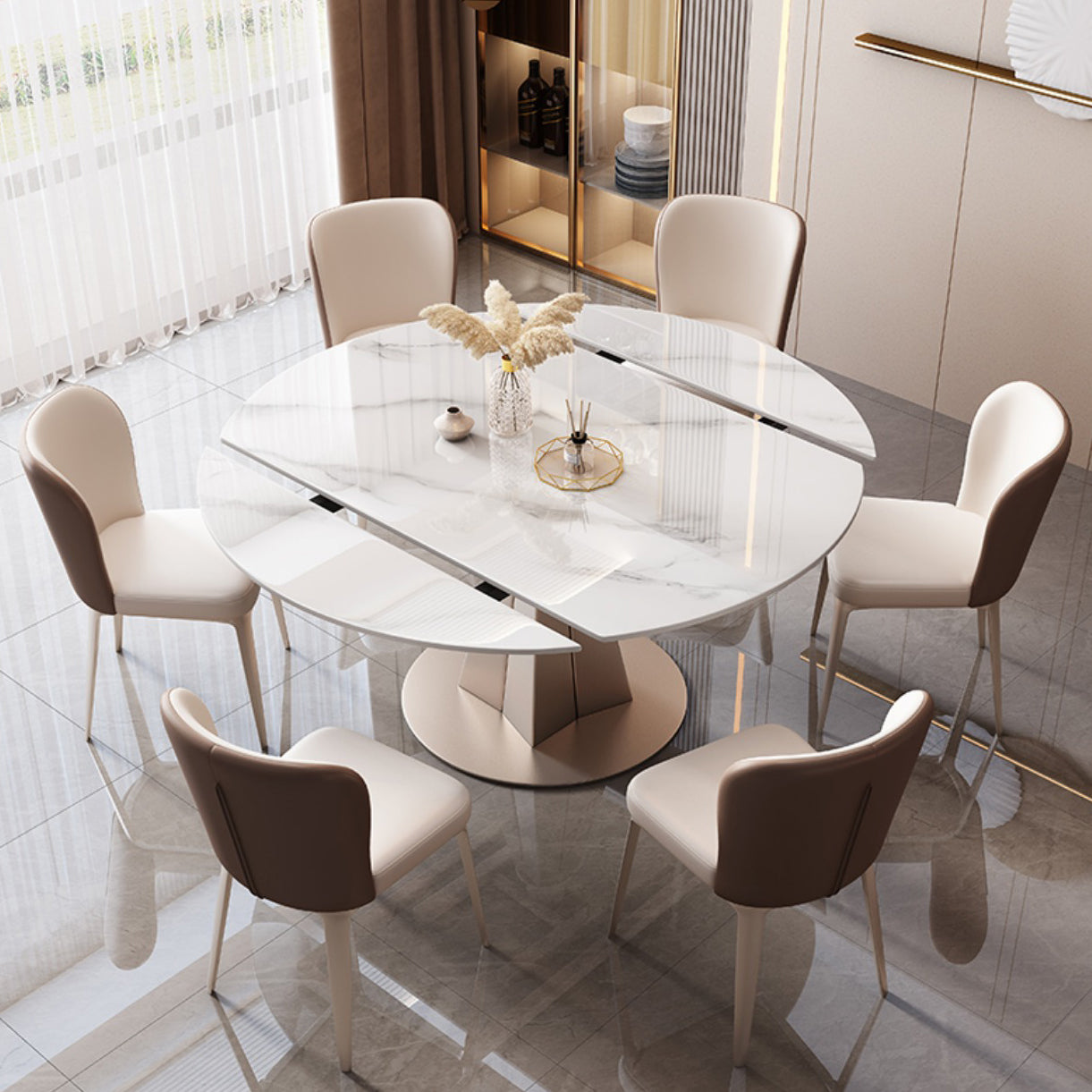 Mesa de piedra sinterizada mesa de comedor de pedestal para la cena de cocina en casa