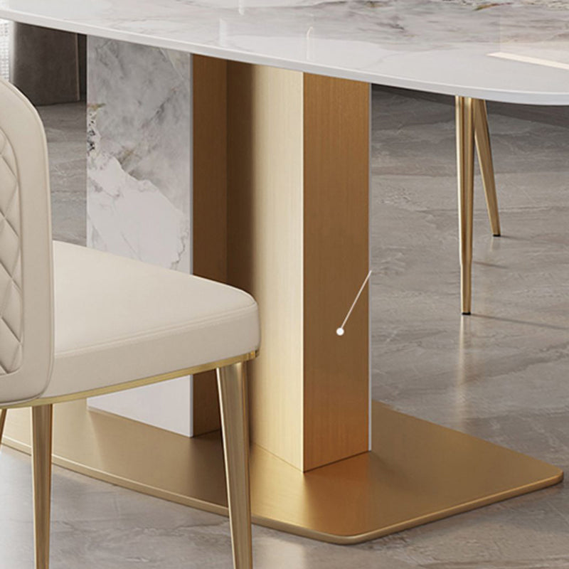 White and Gold Dining Collection Traditional Luxury Dining Pedestal Casual Table Clearhalo 'Dining Tables & Seating' 'Dining Tables' 'dining_table' 'furn' 'furn_dining_table' 'Furniture' 'Kitchen & Dining Furniture' 5876787