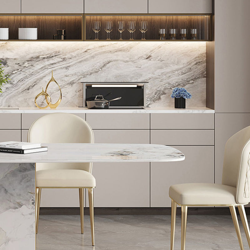 White and Gold Dining Collection Traditional Luxury Dining Pedestal Casual Table Clearhalo 'Dining Tables & Seating' 'Dining Tables' 'dining_table' 'furn' 'furn_dining_table' 'Furniture' 'Kitchen & Dining Furniture' 5876788