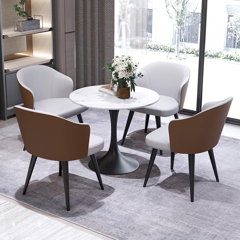 Metal Mesa de comedor redonda tradicional de lujo Mesa de piedra sinterizada blanca con base de tulipán