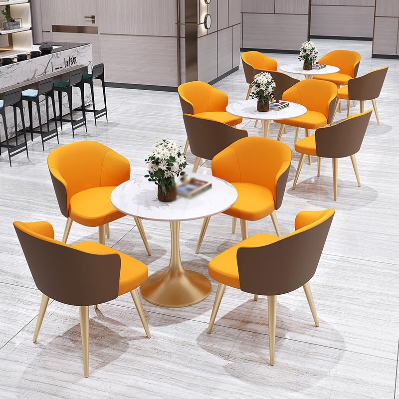 Metal Mesa de comedor redonda tradicional de lujo Mesa de piedra sinterizada blanca con base de tulipán