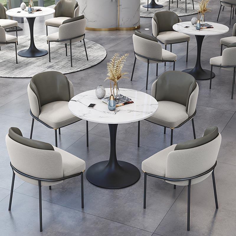 White Sintered Stone Top Table with Tulip Base Metal Traditional Luxury Round Dining Table Clearhalo 'Dining Tables & Seating' 'Dining Tables' 'dining_table' 'furn' 'furn_dining_table' 'Furniture' 'Kitchen & Dining Furniture' 5876959