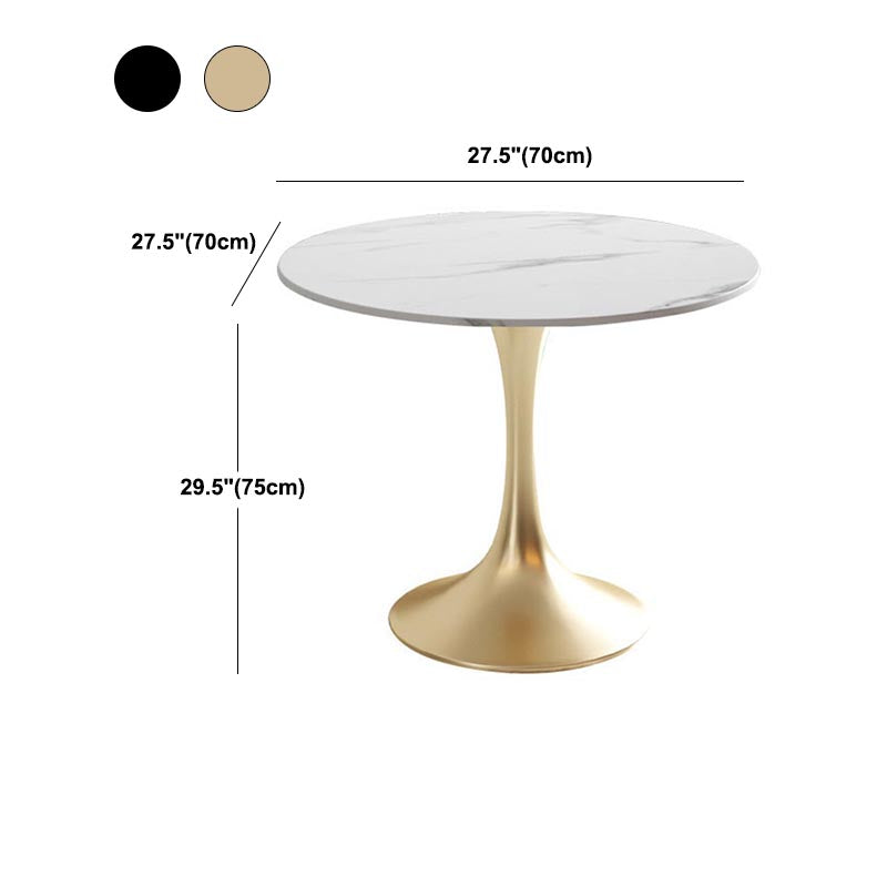 White Sintered Stone Top Table with Tulip Base Metal Traditional Luxury Round Dining Table Clearhalo 'Dining Tables & Seating' 'Dining Tables' 'dining_table' 'furn' 'furn_dining_table' 'Furniture' 'Kitchen & Dining Furniture' 5876962