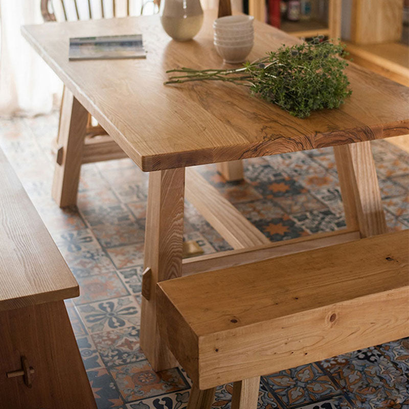 Modern Rectangle Dining Table Natural Solid Wood Trestle Dining Table