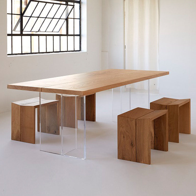 Rectangle Dining Table Natural Pine Wood Top Transparency Acrylic Base Table 63"L x 27.6"W x 29.5"H Without Chairs Clearhalo 'Dining Tables & Seating' 'Dining Tables' 'dining_table' 'furn' 'furn_dining_table' 'Furniture' 'Kitchen & Dining Furniture' 5877003