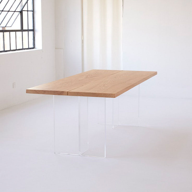 Rectangle Dining Table Natural Pine Wood Top Transparency Acrylic Base Table 70.9"L x 31.5"W x 29.5"H Without Chairs Clearhalo 'Dining Tables & Seating' 'Dining Tables' 'dining_table' 'furn' 'furn_dining_table' 'Furniture' 'Kitchen & Dining Furniture' 5877006