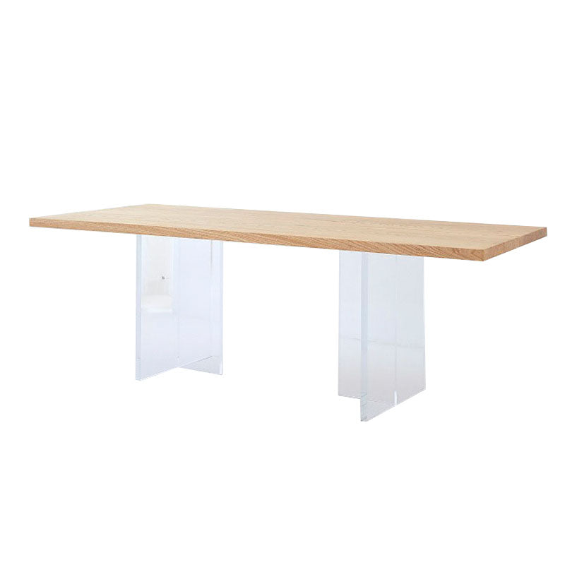 Rectangle Dining Table Natural Pine Wood Top Transparency Acrylic Base Table Without Chairs Clearhalo 'Dining Tables & Seating' 'Dining Tables' 'dining_table' 'furn' 'furn_dining_table' 'Furniture' 'Kitchen & Dining Furniture' 5877007