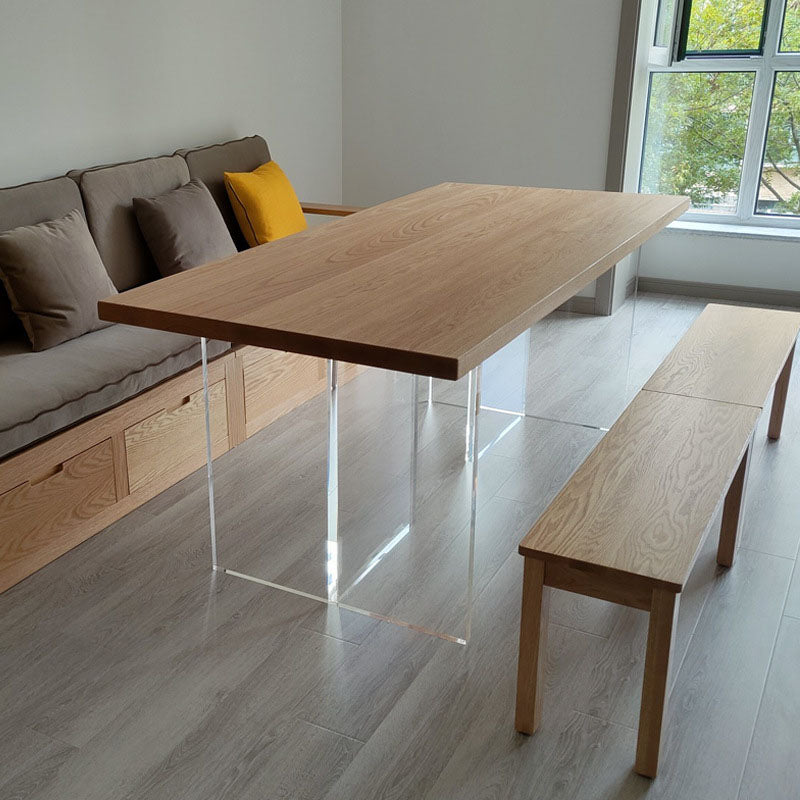 Rectangle Dining Table Natural Pine Wood Top Transparency Acrylic Base Table Clearhalo 'Dining Tables & Seating' 'Dining Tables' 'dining_table' 'furn' 'furn_dining_table' 'Furniture' 'Kitchen & Dining Furniture' 5877010