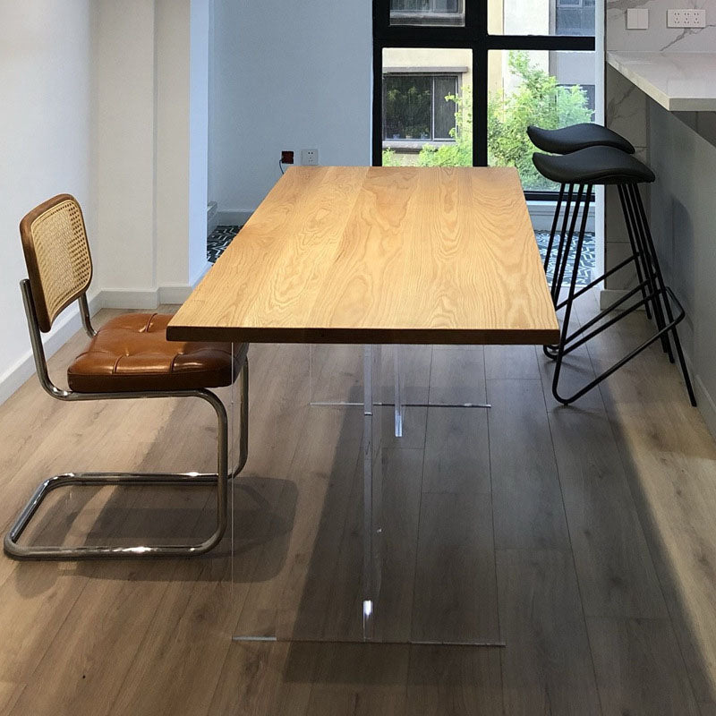 Rectangle Dining Table Natural Pine Wood Top Transparency Acrylic Base Table Clearhalo 'Dining Tables & Seating' 'Dining Tables' 'dining_table' 'furn' 'furn_dining_table' 'Furniture' 'Kitchen & Dining Furniture' 5877011