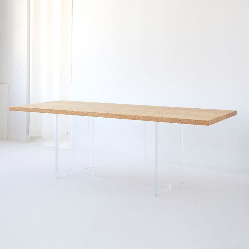 Rectangle Dining Table Natural Pine Wood Top Transparency Acrylic Base Table Clearhalo 'Dining Tables & Seating' 'Dining Tables' 'dining_table' 'furn' 'furn_dining_table' 'Furniture' 'Kitchen & Dining Furniture' 5877012