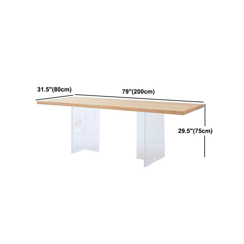 Rectangle Dining Table Natural Pine Wood Top Transparency Acrylic Base Table Clearhalo 'Dining Tables & Seating' 'Dining Tables' 'dining_table' 'furn' 'furn_dining_table' 'Furniture' 'Kitchen & Dining Furniture' 5877017