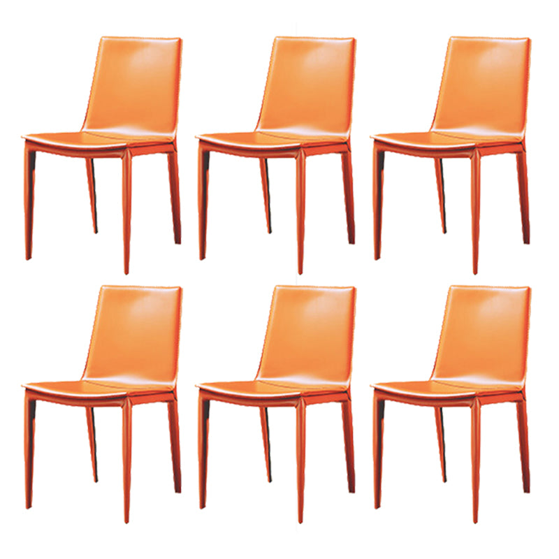 Faux Leather Dining Chairs Contemporary Armless Dining Chairs Orange 6 Piece Set Clearhalo 'Dining Chairs' 'Dining Tables & Seating' 'dining_chair' 'furn' 'furn_dining_chair' 'Furniture' 'Kitchen & Dining Furniture' 5877059