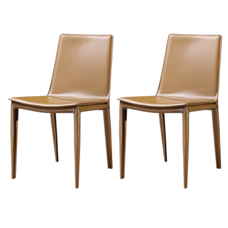 Faux Leather Dining Chairs Contemporary Armless Dining Chairs Yellow 2 Piece Set Clearhalo 'Dining Chairs' 'Dining Tables & Seating' 'dining_chair' 'furn' 'furn_dining_chair' 'Furniture' 'Kitchen & Dining Furniture' 5877069