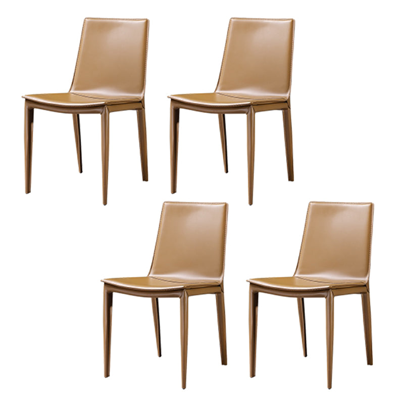 Faux Leather Dining Chairs Contemporary Armless Dining Chairs Yellow 4 Piece Set Clearhalo 'Dining Chairs' 'Dining Tables & Seating' 'dining_chair' 'furn' 'furn_dining_chair' 'Furniture' 'Kitchen & Dining Furniture' 5877070
