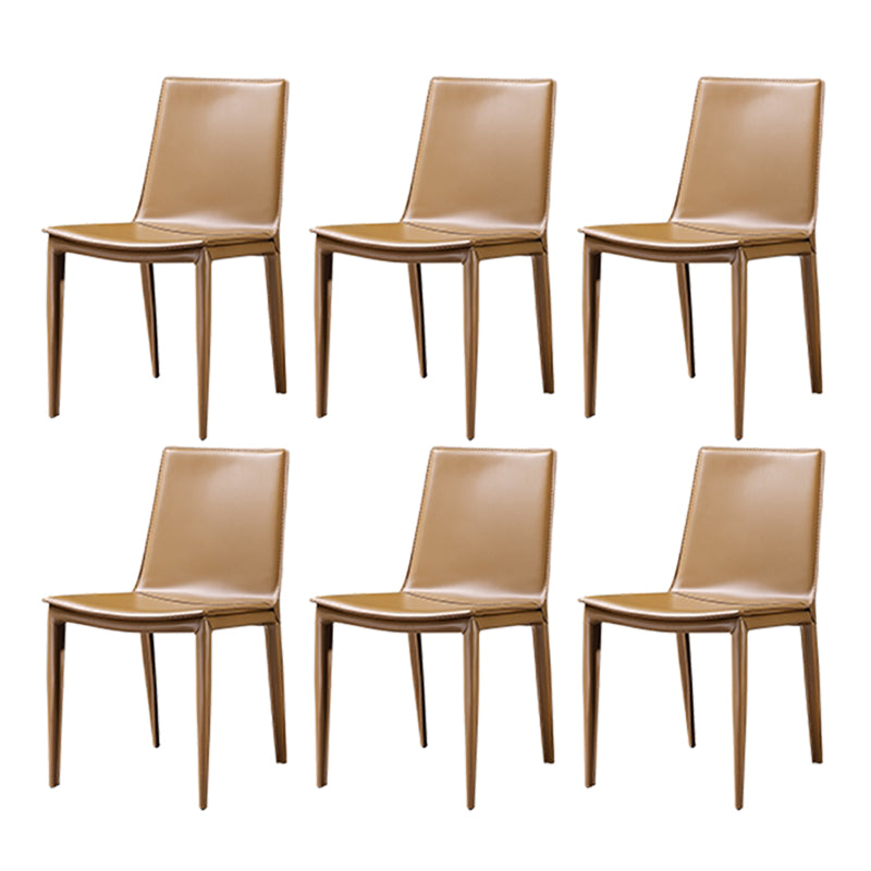 Faux Leather Dining Chairs Contemporary Armless Dining Chairs Yellow 6 Piece Set Clearhalo 'Dining Chairs' 'Dining Tables & Seating' 'dining_chair' 'furn' 'furn_dining_chair' 'Furniture' 'Kitchen & Dining Furniture' 5877071