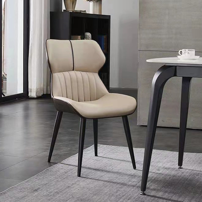 Contemporary Wingback Dining Chair PU Leather Armless Chair with Metal Legs Off-White 1 Piece Clearhalo 'Dining Chairs' 'Dining Tables & Seating' 'dining_chair' 'furn' 'furn_dining_chair' 'Furniture' 'Kitchen & Dining Furniture' 5877161