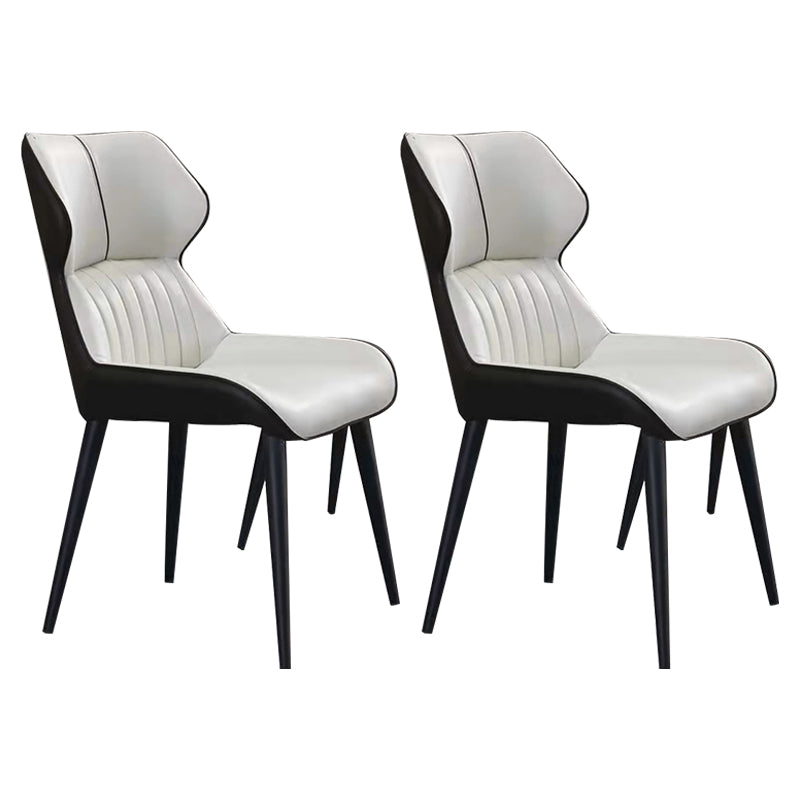 Contemporary Wingback Dining Chair PU Leather Armless Chair with Metal Legs White 2 Piece Set Clearhalo 'Dining Chairs' 'Dining Tables & Seating' 'dining_chair' 'furn' 'furn_dining_chair' 'Furniture' 'Kitchen & Dining Furniture' 5877162