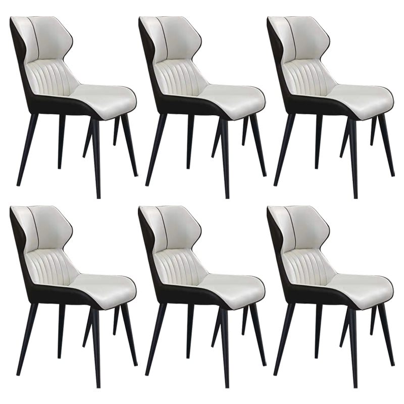 Contemporary Wingback Dining Chair PU Leather Armless Chair with Metal Legs White 6 Piece Set Clearhalo 'Dining Chairs' 'Dining Tables & Seating' 'dining_chair' 'furn' 'furn_dining_chair' 'Furniture' 'Kitchen & Dining Furniture' 5877165
