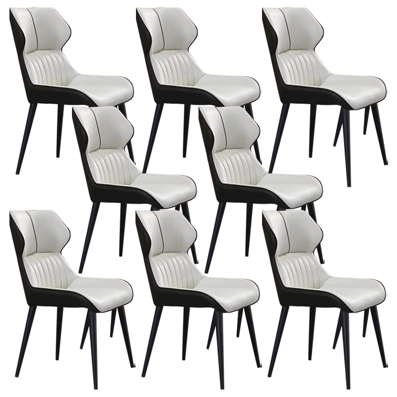 Contemporary Wingback Dining Chair PU Leather Armless Chair with Metal Legs White 8 Piece Set Clearhalo 'Dining Chairs' 'Dining Tables & Seating' 'dining_chair' 'furn' 'furn_dining_chair' 'Furniture' 'Kitchen & Dining Furniture' 5877168