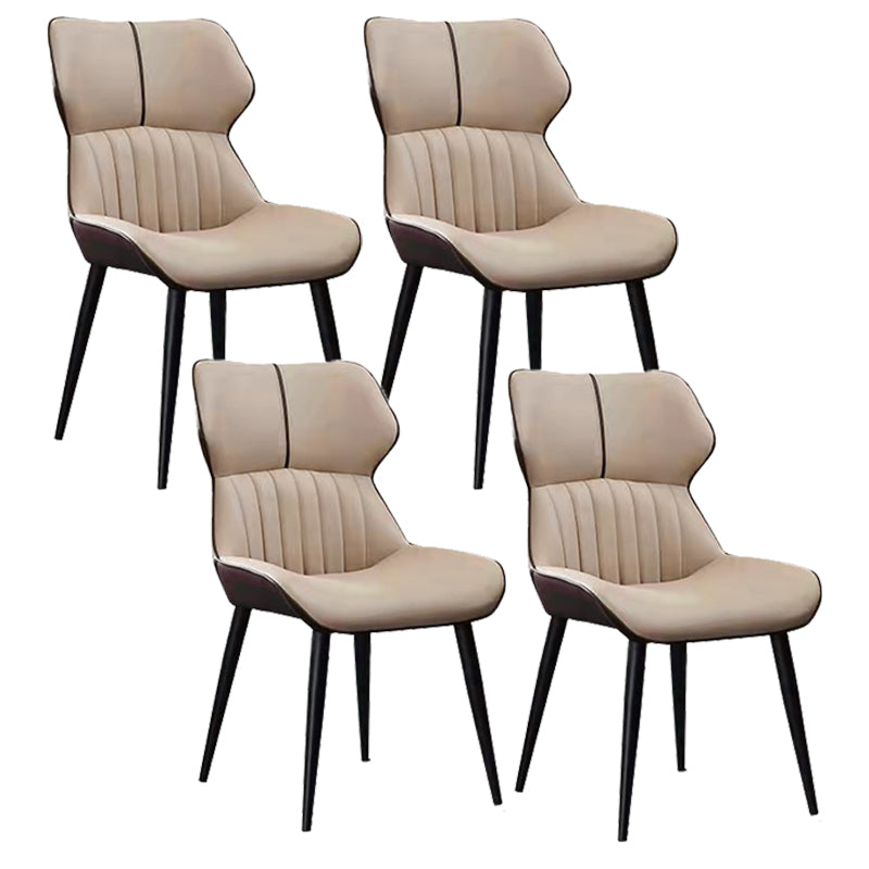 Contemporary Wingback Dining Chair PU Leather Armless Chair with Metal Legs Off-White 4 Piece Set Clearhalo 'Dining Chairs' 'Dining Tables & Seating' 'dining_chair' 'furn' 'furn_dining_chair' 'Furniture' 'Kitchen & Dining Furniture' 5877173