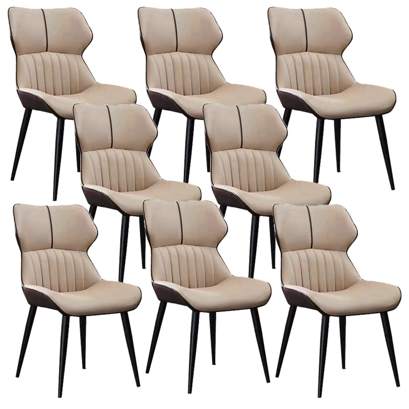 Contemporary Wingback Dining Chair PU Leather Armless Chair with Metal Legs Off-White 8 Piece Set Clearhalo 'Dining Chairs' 'Dining Tables & Seating' 'dining_chair' 'furn' 'furn_dining_chair' 'Furniture' 'Kitchen & Dining Furniture' 5877175