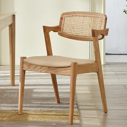 Traditional Dining Accent Chair Solid Wood and Faux Leather Arm Chair