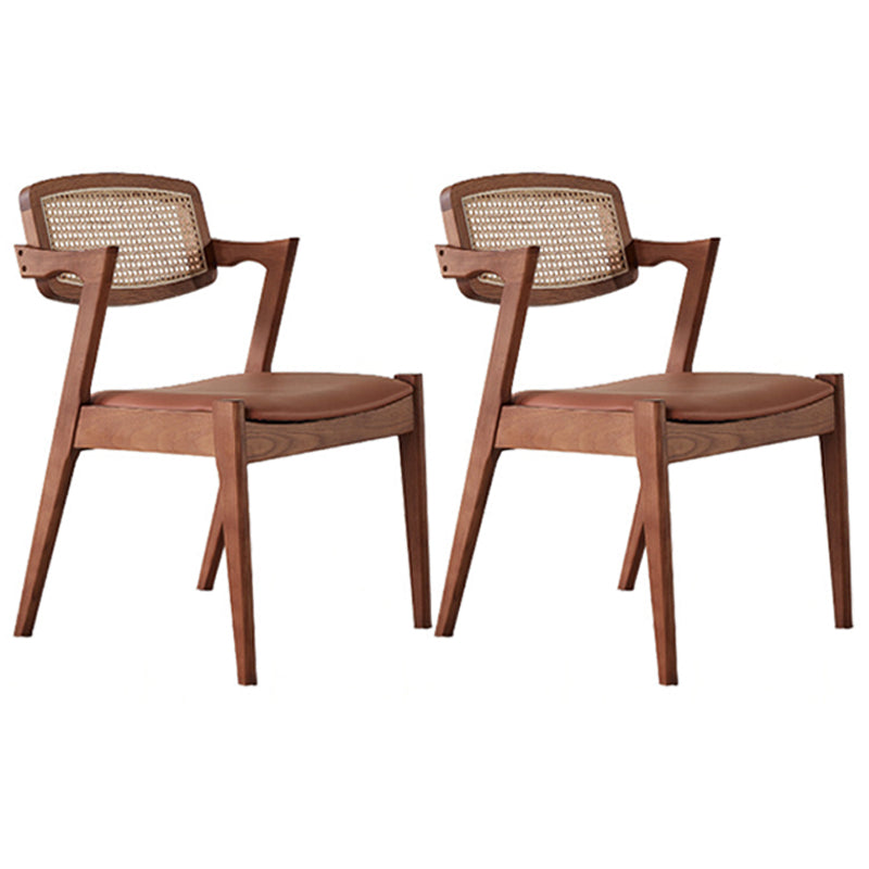 Traditional Dining Accent Chair Solid Wood and Faux Leather Arm Chair