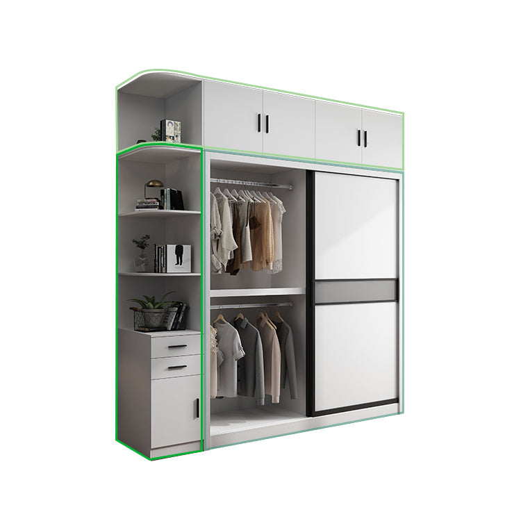 White Modern Wardrobe Armoire Engineered Wood Sliding Door Wardrobe with Drawer