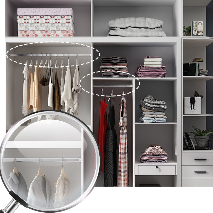 White Modern Wardrobe Armoire Engineered Wood Sliding Door Wardrobe with Drawer