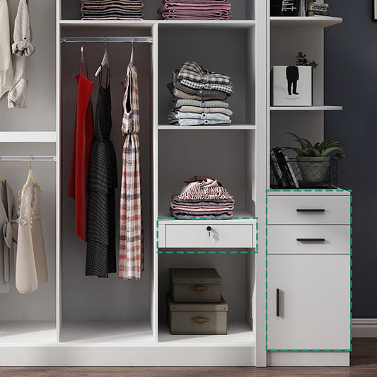 White Modern Wardrobe Armoire Engineered Wood Sliding Door Wardrobe with Drawer