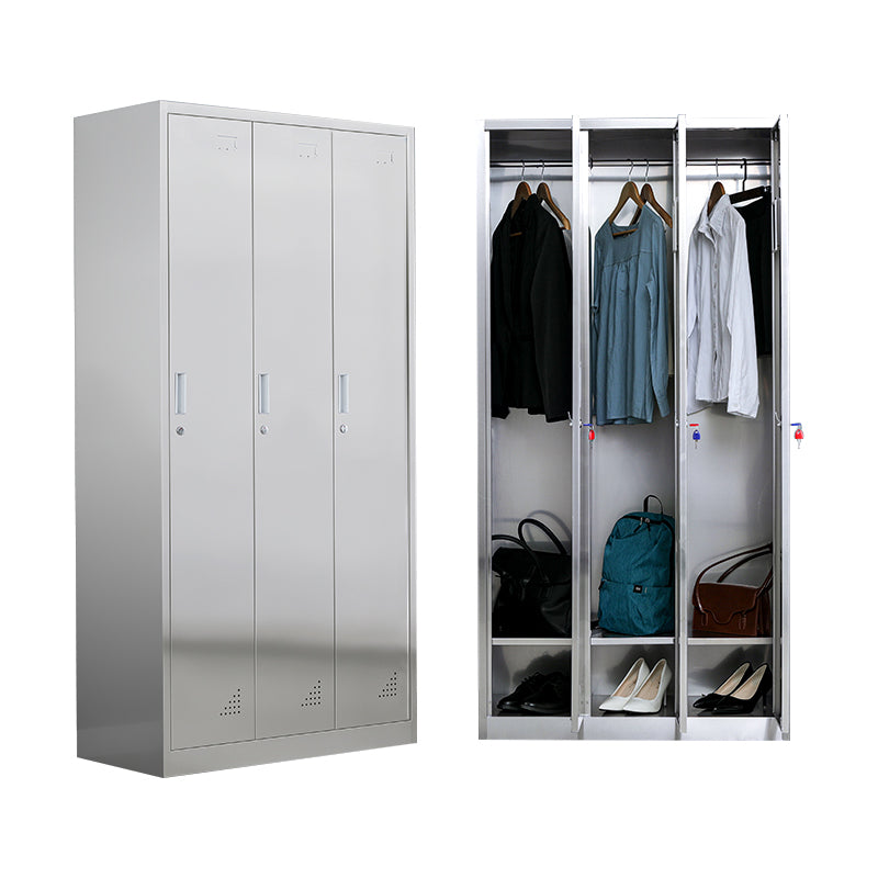 Armadio industriale in metallo con portametta in acciaio grigio incernierato per bagno