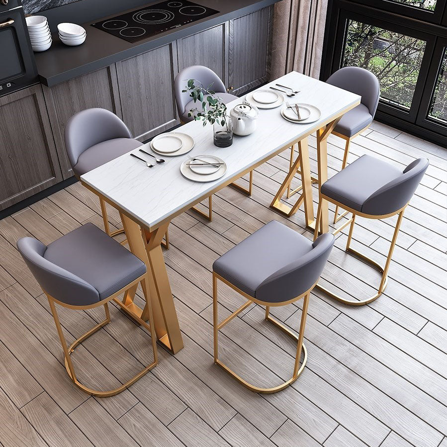 Glam 1/3/5/7 Pieces Bar Table Set Rectangle Stone Counter Table with Stools for Kitchen 7 Pieces: Table, 6 Stools Clearhalo 'Bar Furniture' 'furn' 'furn_home_bar_bar_sets' 'Furniture' 'Home Bars & Bar Sets' 'home_bar_bar_sets' 'Kitchen & Dining Furniture' 5877908