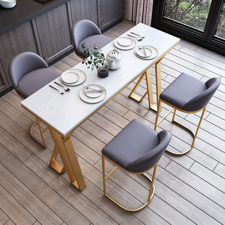Glam 1/3/5/7 Pieces Bar Table Set Rectangle Stone Counter Table with Stools for Kitchen Clearhalo 'Bar Furniture' 'furn' 'furn_home_bar_bar_sets' 'Furniture' 'Home Bars & Bar Sets' 'home_bar_bar_sets' 'Kitchen & Dining Furniture' 5877916
