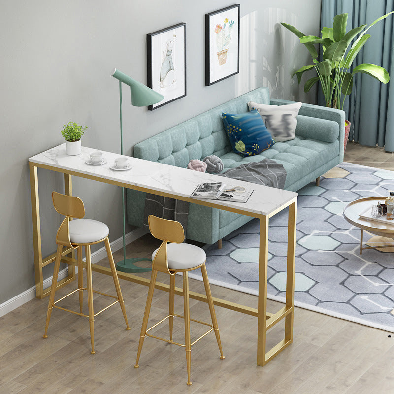 Glam Style 1/2/3 Pieces Bar Table Set Rectangle Bar Table with Metal High Stools for Home 3 Pieces: Table, 2 Beige Stools Clearhalo 'Bar Furniture' 'furn' 'furn_home_bar_bar_sets' 'Furniture' 'Home Bars & Bar Sets' 'home_bar_bar_sets' 'Kitchen & Dining Furniture' 5878054