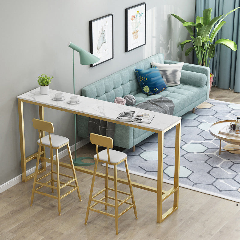 Glam Style 1/2/3 Pieces Bar Table Set Rectangle Bar Table with Metal High Stools for Home 3 Pieces: Table, 2 White Stools Clearhalo 'Bar Furniture' 'furn' 'furn_home_bar_bar_sets' 'Furniture' 'Home Bars & Bar Sets' 'home_bar_bar_sets' 'Kitchen & Dining Furniture' 5878057