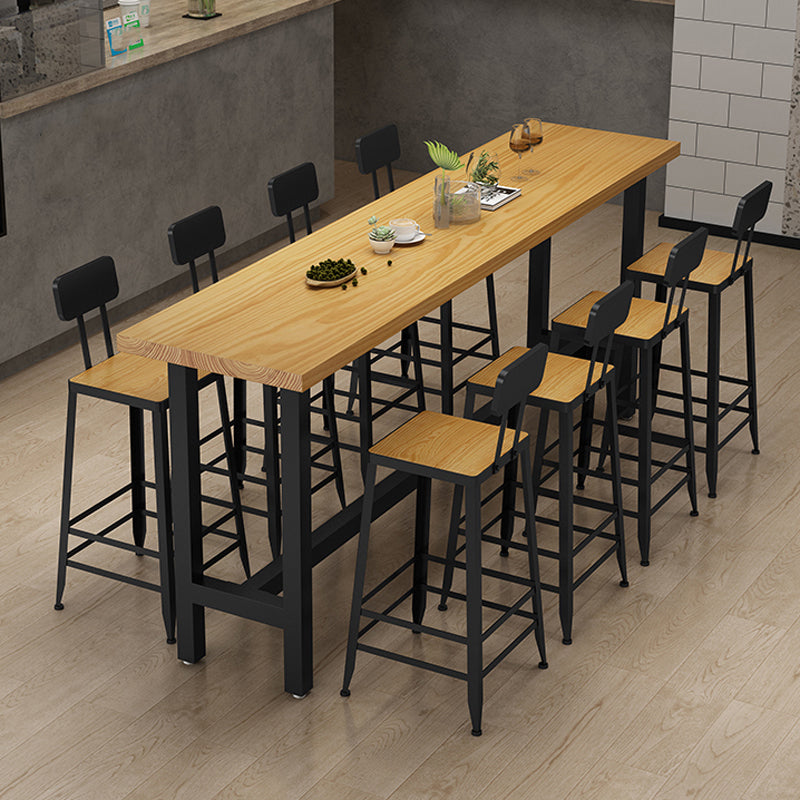 Modern Style 1/9 Pieces Bar Table Set Rectangle Pine Wood Counter Table for Cafe 9 Pieces: 1 Table, 8 Light Brown Stools Clearhalo 'Bar Furniture' 'furn' 'furn_home_bar_bar_sets' 'Furniture' 'Home Bars & Bar Sets' 'home_bar_bar_sets' 'Kitchen & Dining Furniture' 5878177