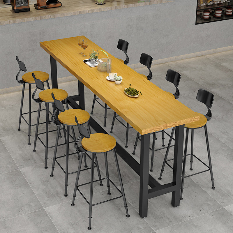 Modern Style 1/9 Pieces Bar Table Set Rectangle Pine Wood Counter Table for Cafe 9 Pieces: Table, 8 Brown Chairs Clearhalo 'Bar Furniture' 'furn' 'furn_home_bar_bar_sets' 'Furniture' 'Home Bars & Bar Sets' 'home_bar_bar_sets' 'Kitchen & Dining Furniture' 5878180