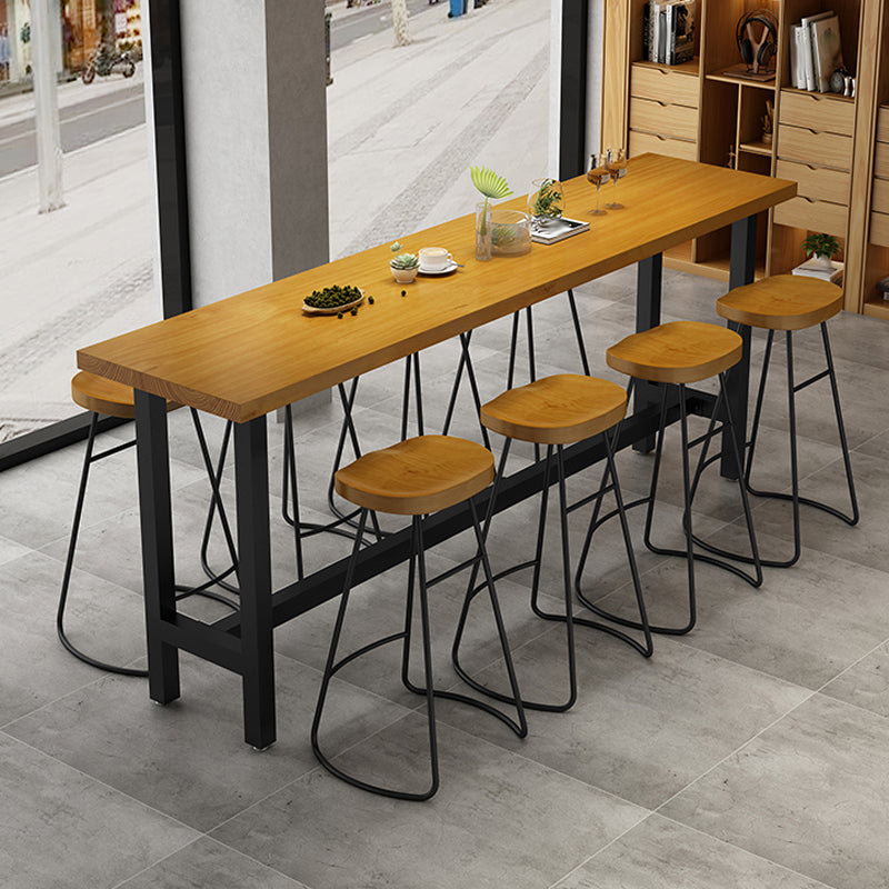 Modern Style 1/9 Pieces Bar Table Set Rectangle Pine Wood Counter Table for Cafe 9 Pieces: Table, 8 Wood Stools Clearhalo 'Bar Furniture' 'furn' 'furn_home_bar_bar_sets' 'Furniture' 'Home Bars & Bar Sets' 'home_bar_bar_sets' 'Kitchen & Dining Furniture' 5878189