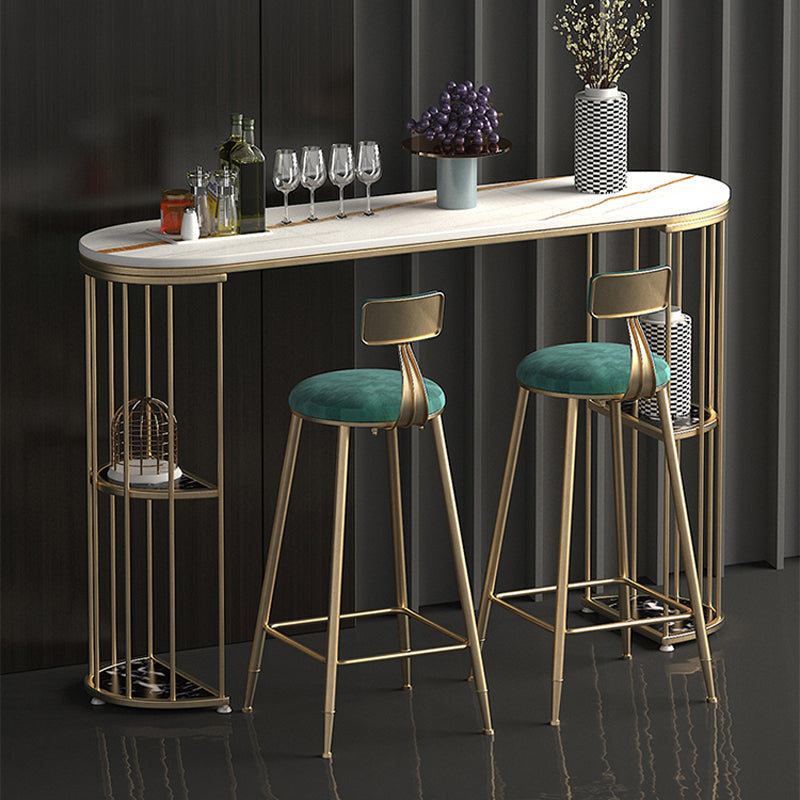 Glam Oval Indoor Counter Set 1/2/3 Pieces Double Pedestal Bar Pub Table Set 3 Pieces: White Gold Table, 2 Green Stools Clearhalo 'Bar Furniture' 'furn' 'furn_home_bar_bar_sets' 'Furniture' 'Home Bars & Bar Sets' 'home_bar_bar_sets' 'Kitchen & Dining Furniture' 5878222