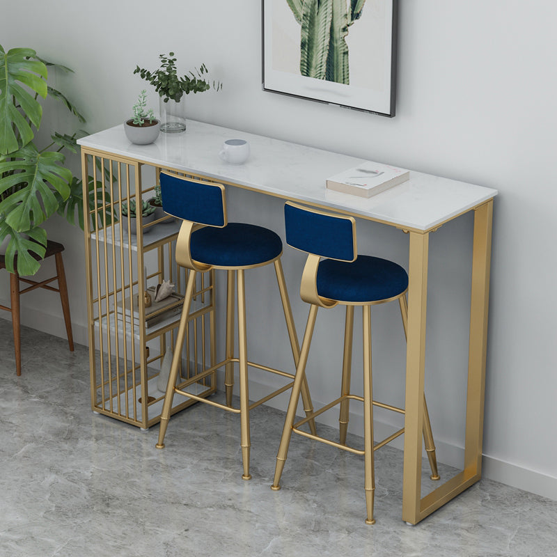 Glam 1/3/5 Pieces Bar Table Set Rectangle Stone Counter Table with Stools for Living Room 3 Pieces: White Table, 2 Blue Stools Clearhalo 'Bar Furniture' 'furn' 'furn_home_bar_bar_sets' 'Furniture' 'Home Bars & Bar Sets' 'home_bar_bar_sets' 'Kitchen & Dining Furniture' 5878403