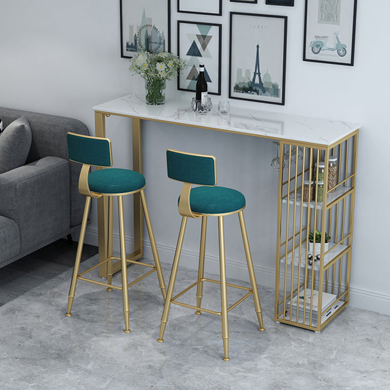 Glam 1/3/5 Pieces Bar Table Set Rectangle Stone Counter Table with Stools for Living Room 3 Pieces: White Table, 2 Green Stools Clearhalo 'Bar Furniture' 'furn' 'furn_home_bar_bar_sets' 'Furniture' 'Home Bars & Bar Sets' 'home_bar_bar_sets' 'Kitchen & Dining Furniture' 5878405
