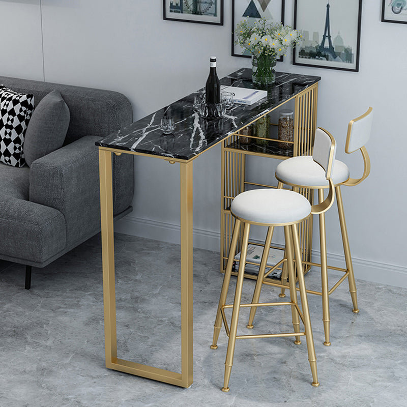 Glam 1/3/5 Pieces Bar Table Set Rectangle Stone Counter Table with Stools for Living Room 3 Pieces: Black Table, 2 White Stools Clearhalo 'Bar Furniture' 'furn' 'furn_home_bar_bar_sets' 'Furniture' 'Home Bars & Bar Sets' 'home_bar_bar_sets' 'Kitchen & Dining Furniture' 5878415